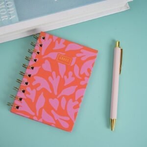 Medium wire-bound notebook with pen - pinkish-purple.